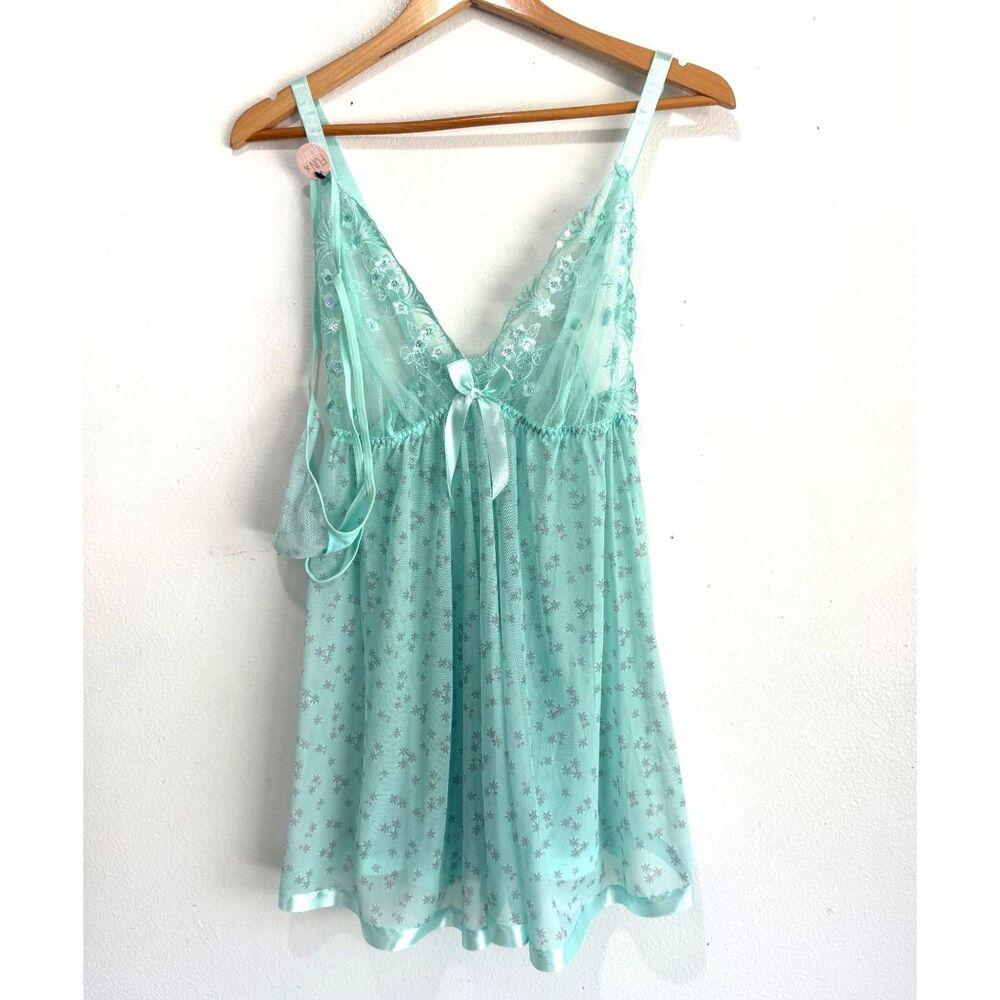 Embroidered Babydoll fan & Flirty cami chemise sleepwear sheer set women XL New